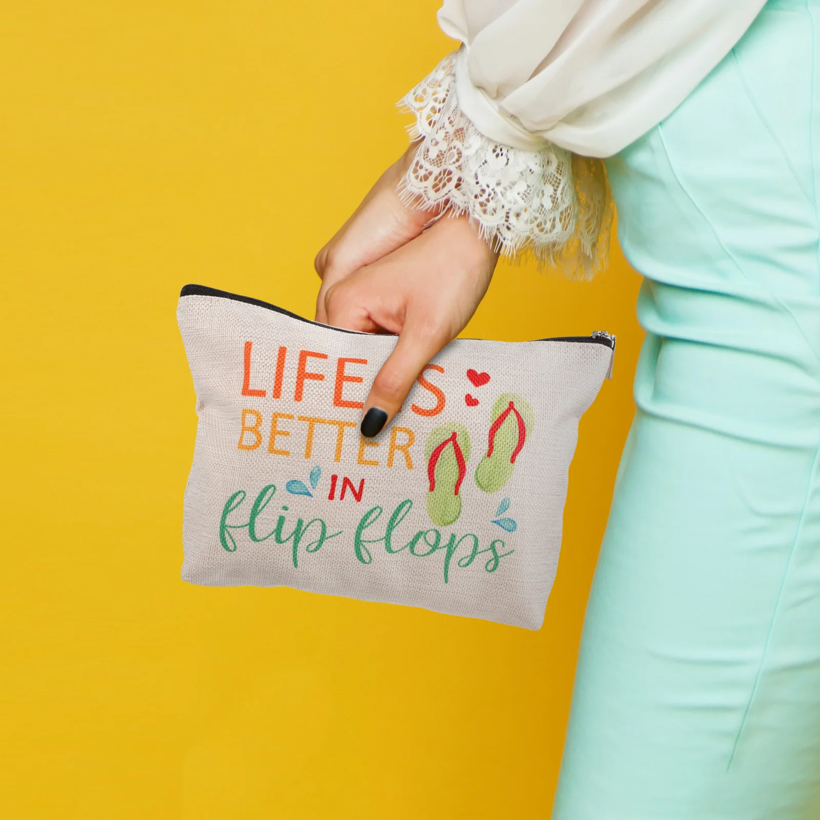 

Women Makeup Bag Organizer Portable Cotton Linen Cosmetics Pouch Travel Toiletry Bag Zippered Storage Small Pouch