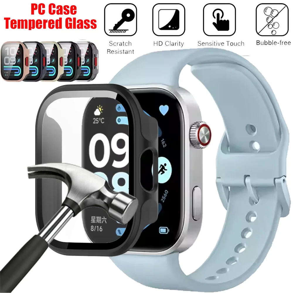 PC Case +Tempered Glass for Redmi Watch 6 Active/ Lite Full Coverage Scratch-resistant Screen Protective Case Redmi Watch 6 Lite