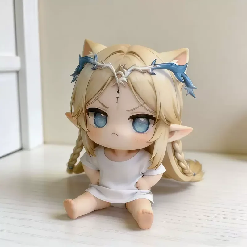 Arknights Kal'Tsit Chibi GK Figur Niedliche Sitzende Harz-Statue Anime Blonde Katzenohren Elfen-Mädchen Figur Modell Spielzeug Desktop-Deko Geschenk