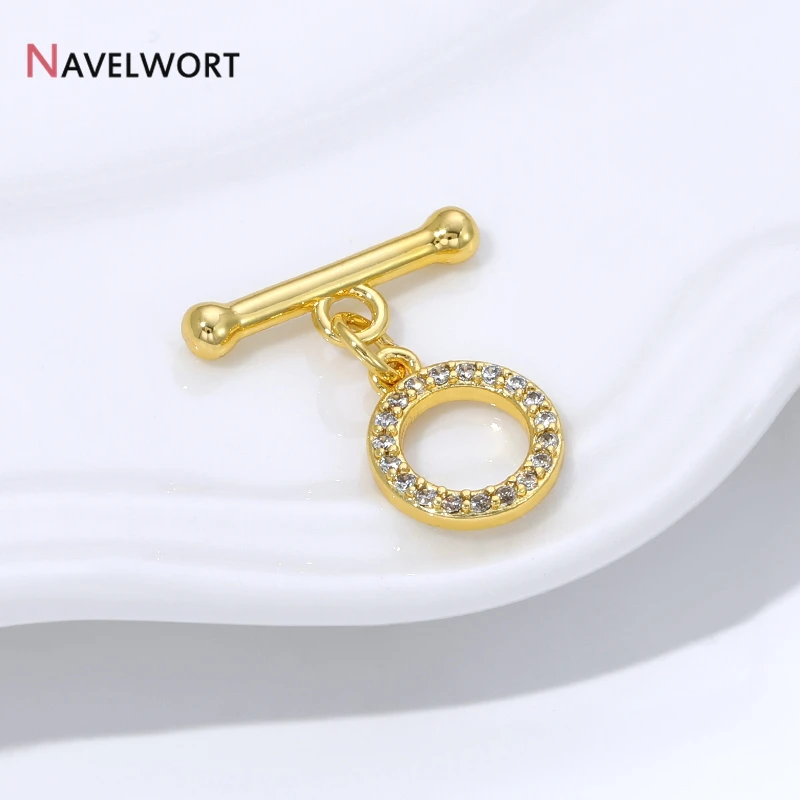 18K Gold Plated Brass Inlaid Zircon OT Clasps Connectors Toggle Clasps,for DIY Jewelry Making Necklaces Bracelets Accessories - view 4