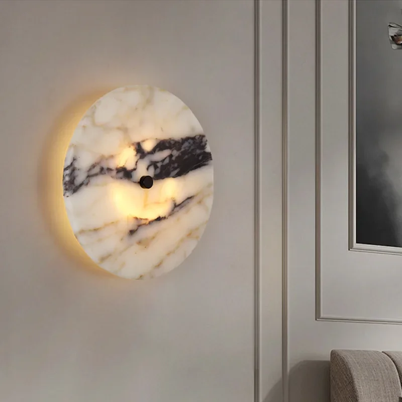 Round Luxury Natural Stone Alabaster Wall Lamp Living Room Marble Wall Sconce Decoration Atmosphere LED High-end LED Lights