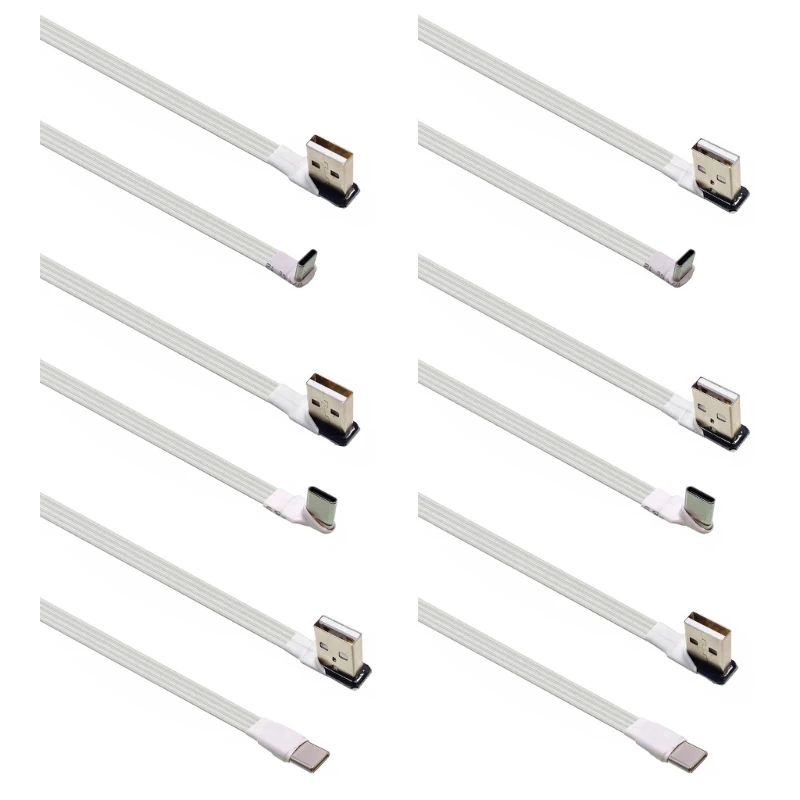 31BA Flexible TPE USB 2.0 To USB C Charging Cable Left Design Flat Power Extension Cable For Tight Space
