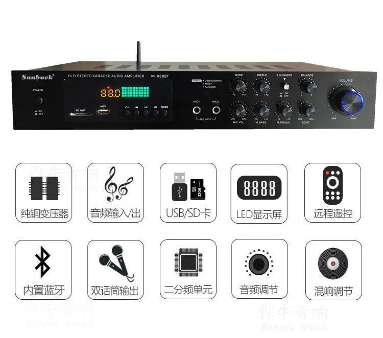 2026 Premium Products Main channel 200W+200W, surround 100W+100W, center channel 50W 5-Channel Amplifier Home KTV Speaker Blueto