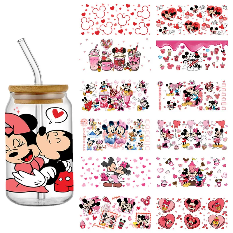 Disney Mickey UV DTF Transfers Stickers Valentine's Day 16oz Wrap Libbey Glass Can Waterproof DIY Personalize Sticker Labels