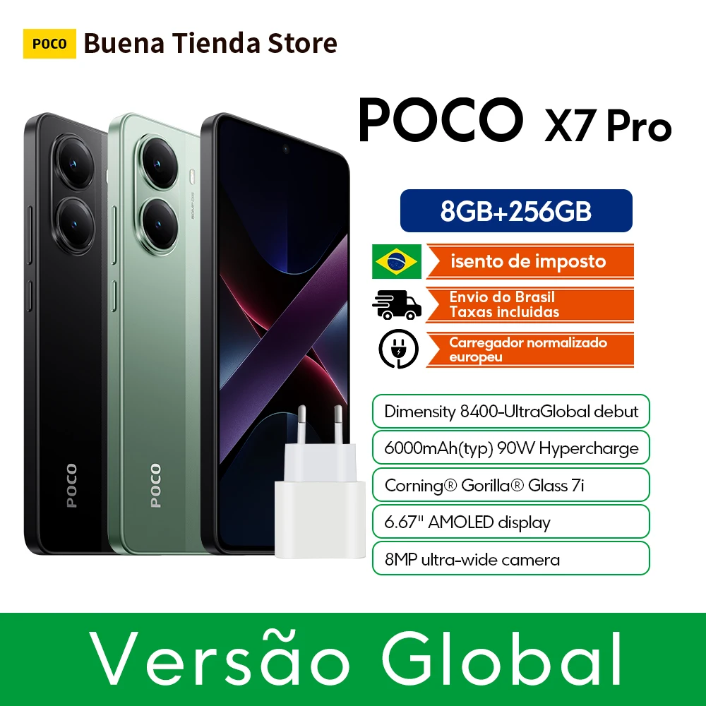 هاتف ذكي POCO X7 Pro Version Global Telephono Mozvil Dimensione 8400-Ultra 6,67 AMOLED "1,5 K 6000mAh (TYP) 90W NFC مزود بشحن هاتف ذكي