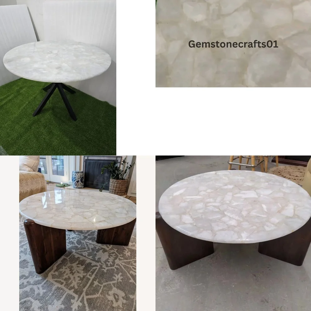 Café TablesRound White Quartz Coffee Table Top for Living Room Modern Furniture Décor