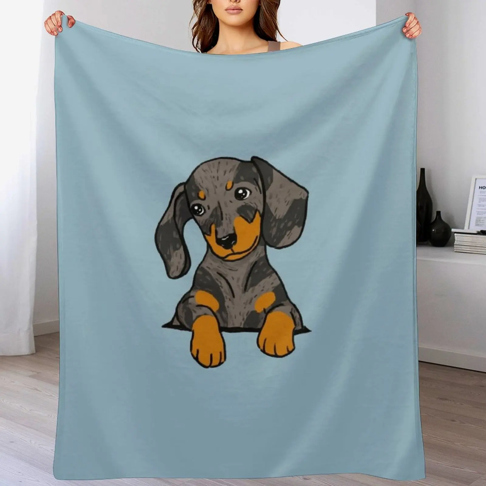 

Dapple Dachshund Puppy in Your Pocket Throw Blanket