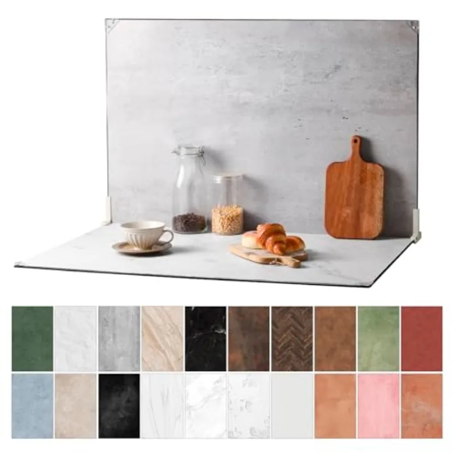 

Фоновые панели для фотосъемки еды 23x35 дюймов, 10 шт., двусторонние, 20 дизайнов, с Т-образной подставкой