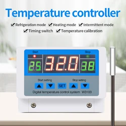 XH-W3103 Digital Temperature Controller 220V/12V Max 5000W Digital Thermostat 30A -19 to 99℃ Temperature Controller Switch LCD