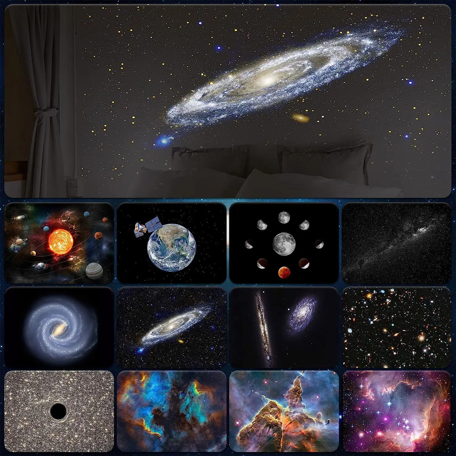 12 في 1 Night Light Galaxy Projector Starry Sky Projector 360 °   تدوير 4K HD مصباح لغرفة نوم الأطفال هدية عيد الميلاد ديكور الزفاف