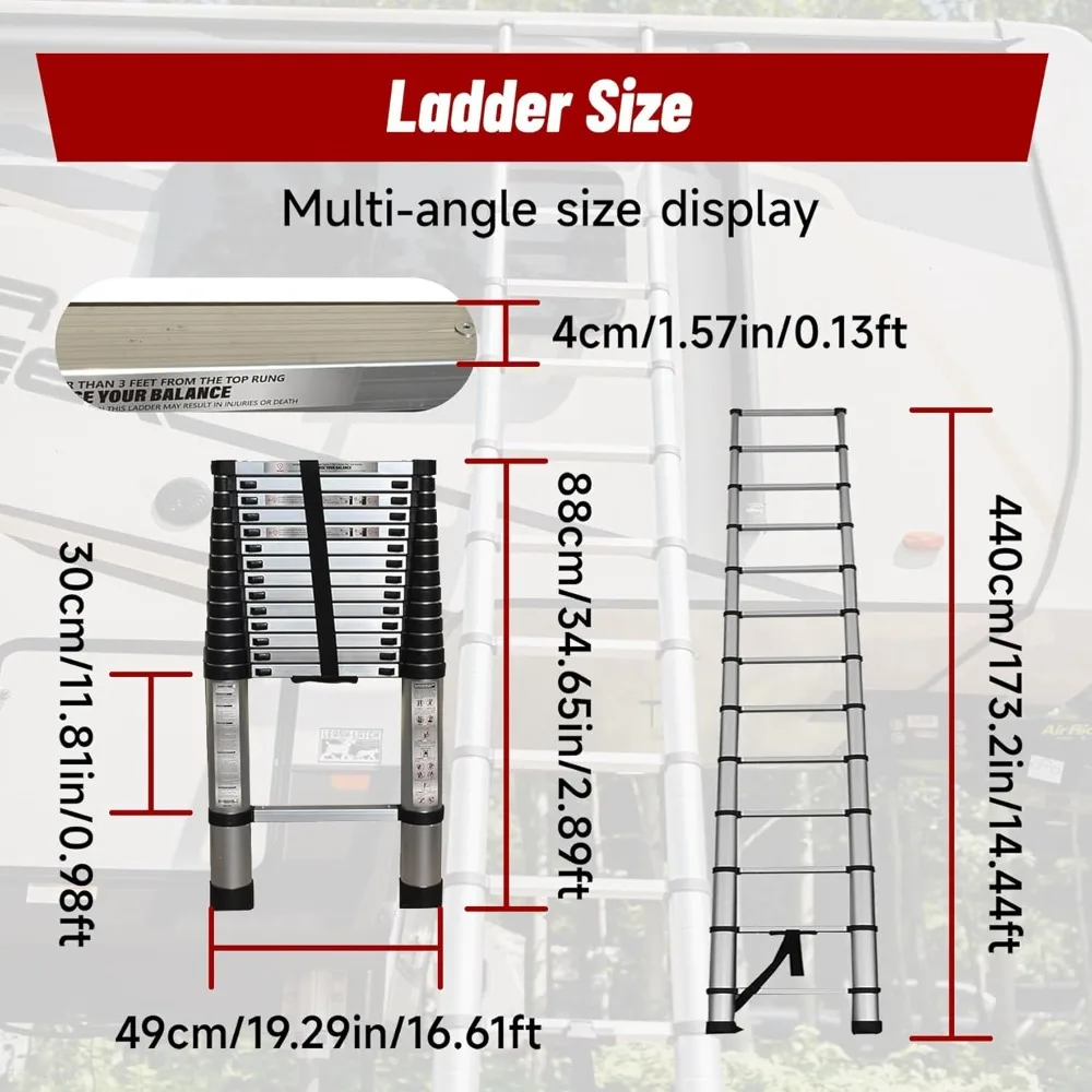 Escada telescópica de alumínio 14,5 pés / 4,4 metros - multiuso antiderrapante dobrável