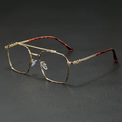 Retro ultralight double beam metal flat lens for men and women big face slimming classic casual glasses