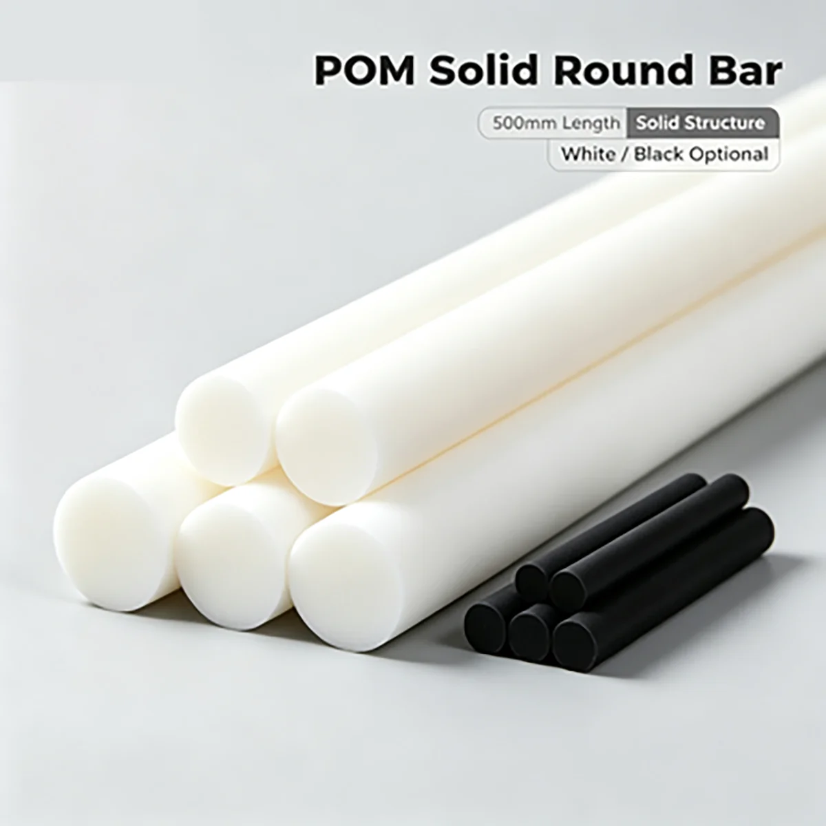 POM Solid Round Bar, High Rigidity Wear‑Resistant Easy To Machine, Custom Cut Available for DIY Machining Mechanical Fixture