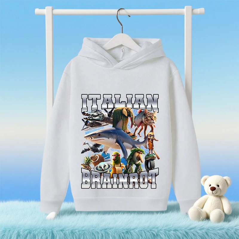 

Italian Brainrot Children's Hooded Sportswear Outdoor Casual Sportswear Loose Windproof Warm Top Children's Birthday Gift
