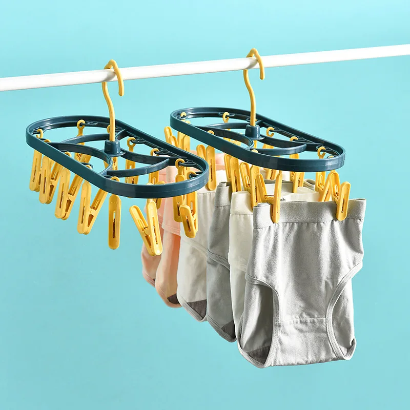 2890 Plastic Drying Rack 12 Clips Windproof Multifunctional Dormitory Household Underwear Socks Drying Rack