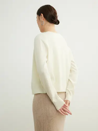SuyaDream, Cardigans For Woman, 100%Merino Wool, Round Collar, Solid Plain Sweaters, 2024 Fall Winter Jackets, Beige, Black - Image 4