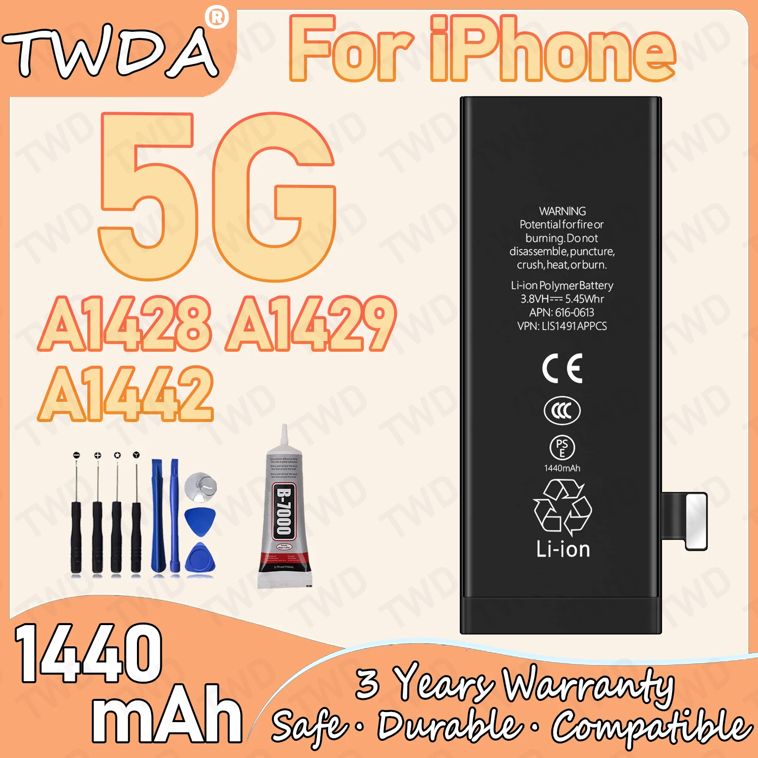 

LIS1491APPCS Large capacity 1440mAh Battery For iPhone 5G/A1428/A1429/A1442 Batteries New High Quanlity+Free Tools