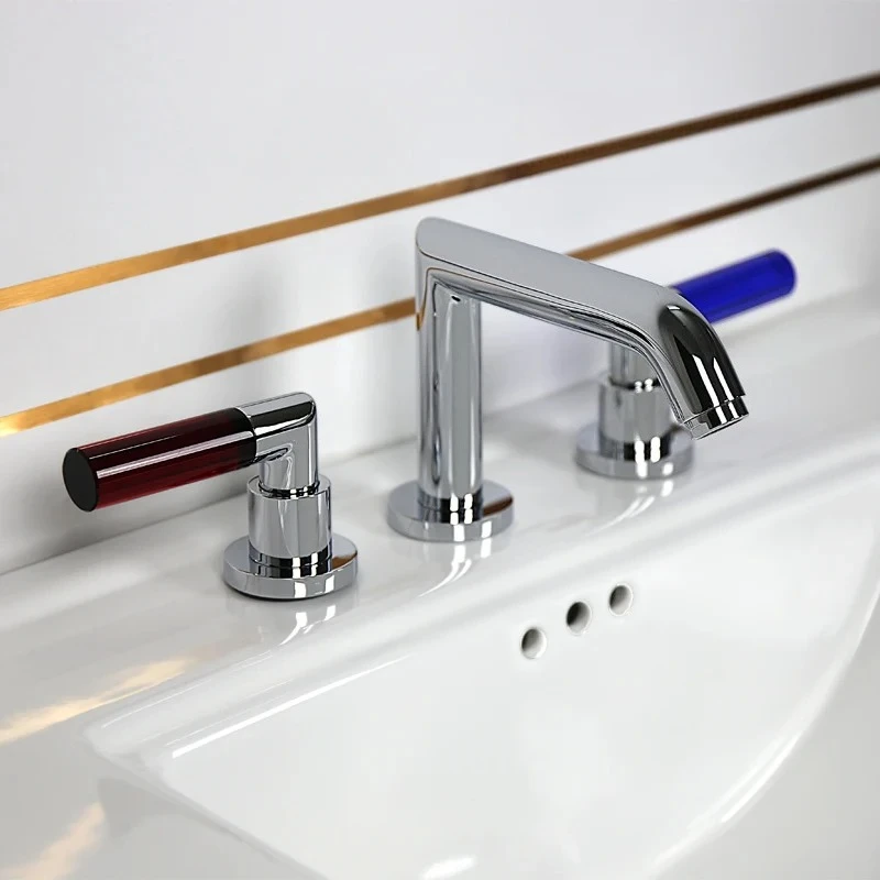 

New high-end classic crystal double handle three-hole kitchen basin washbasin faucet all copper
