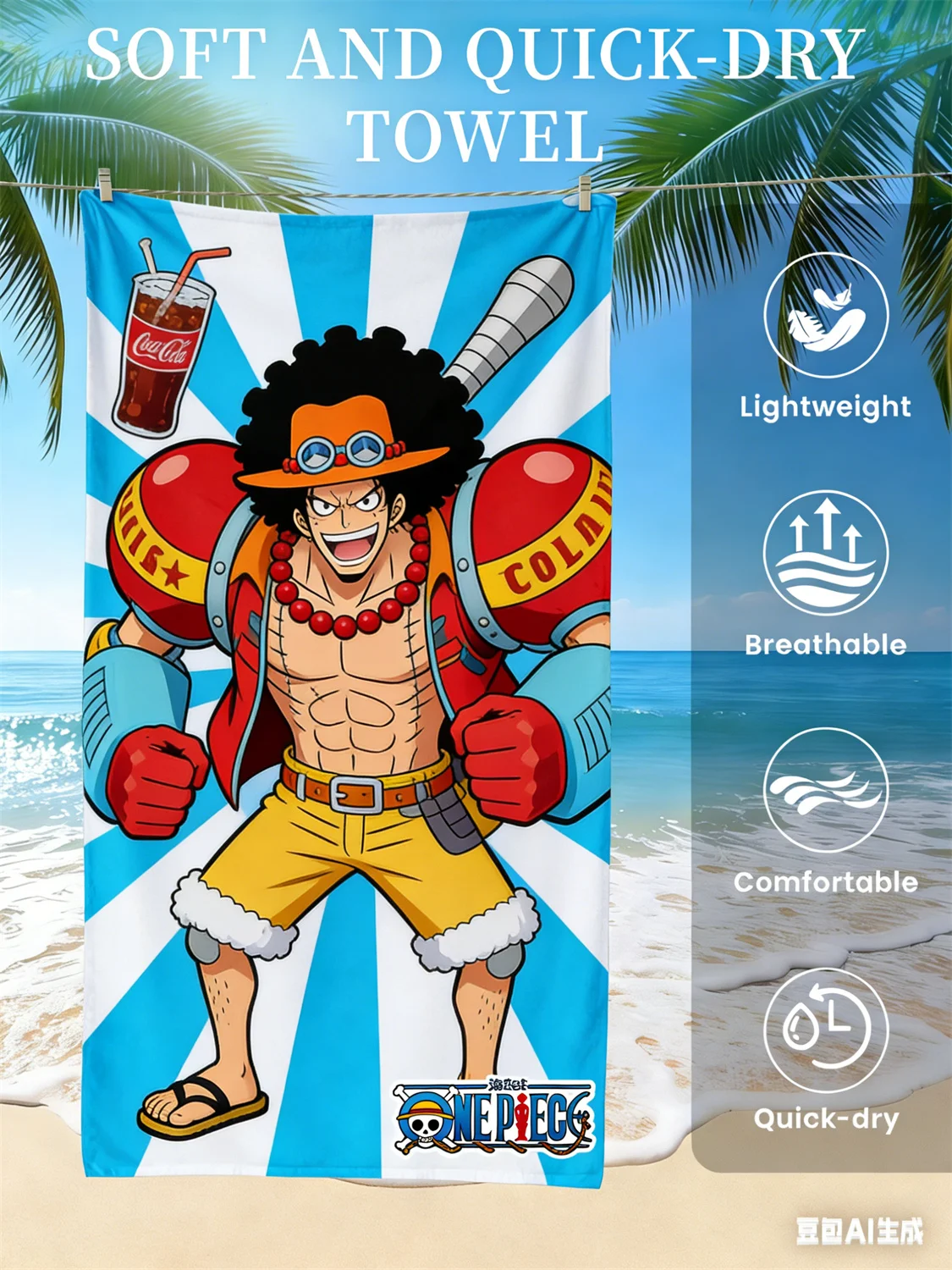 One Piece Monkey D Luffy Print Quick Dry Lightweight Breathable Comfortable Beach Towel for Summer Pool and Outdoor Activities