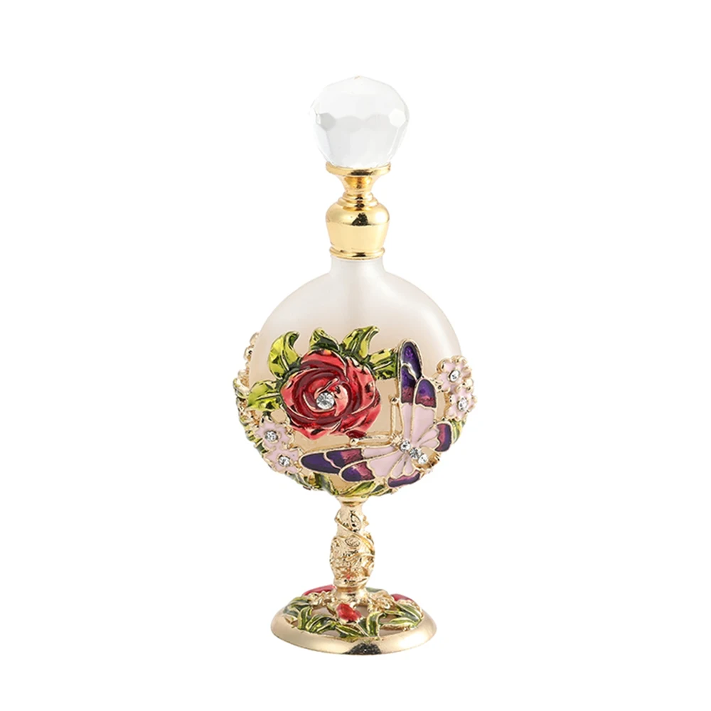 1pc 7ml Empty Vintage Perfume Bottle Golden Slime Container Rose&Butterfly Embossed Decor Crystal Cap Refillable Beauty Gift