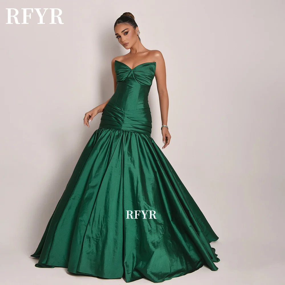 

RFYR Sweethearet Prom Dress with Pleats Green Evening Dress Mermaid Party Princess Dress for Arabic Women Customized