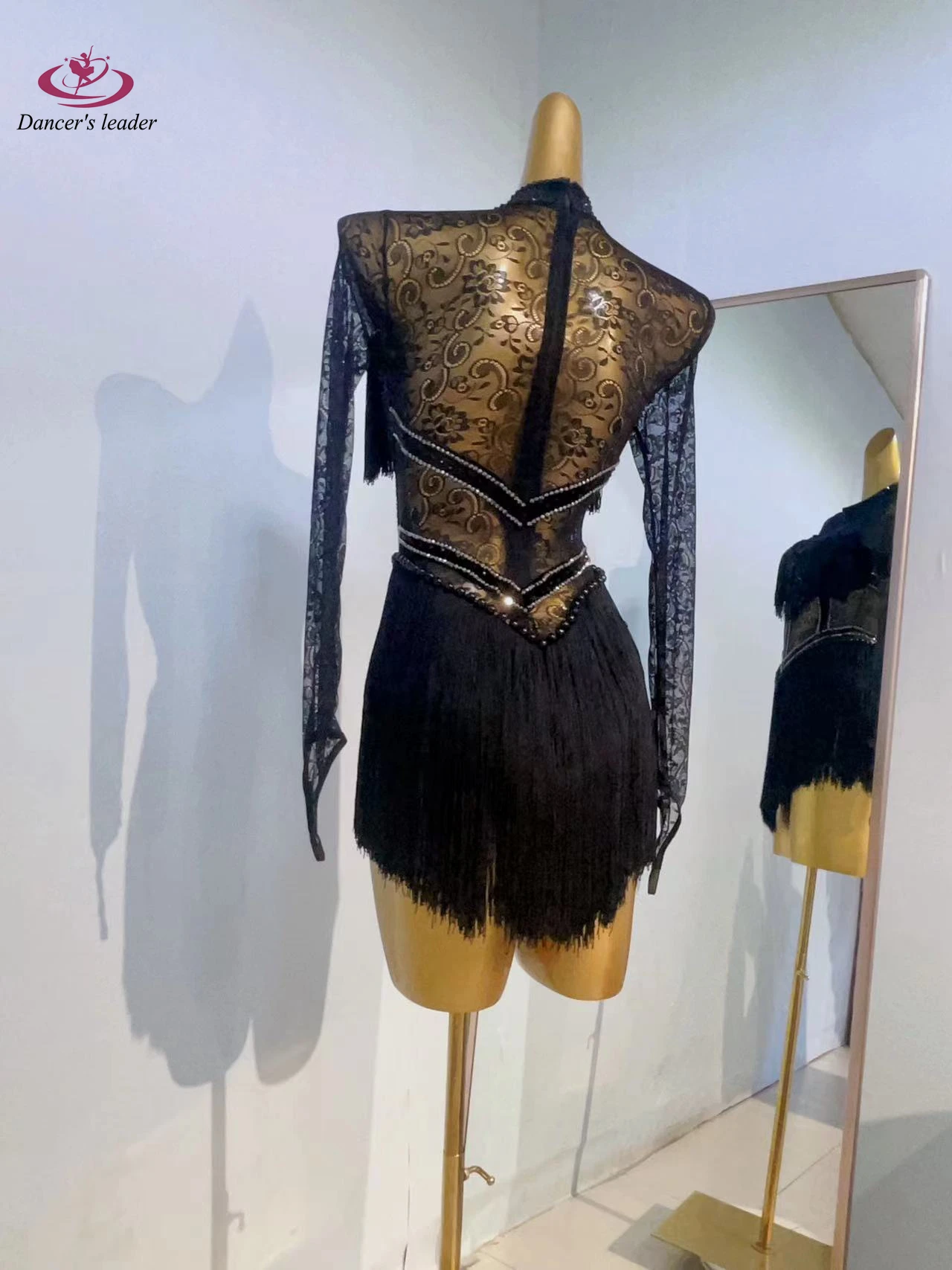 Latin Dance Costume, Rhinestone Women's Clothing, High-end Custom Mesh Embroidery Splicing, Tassel Samba Performance Dress