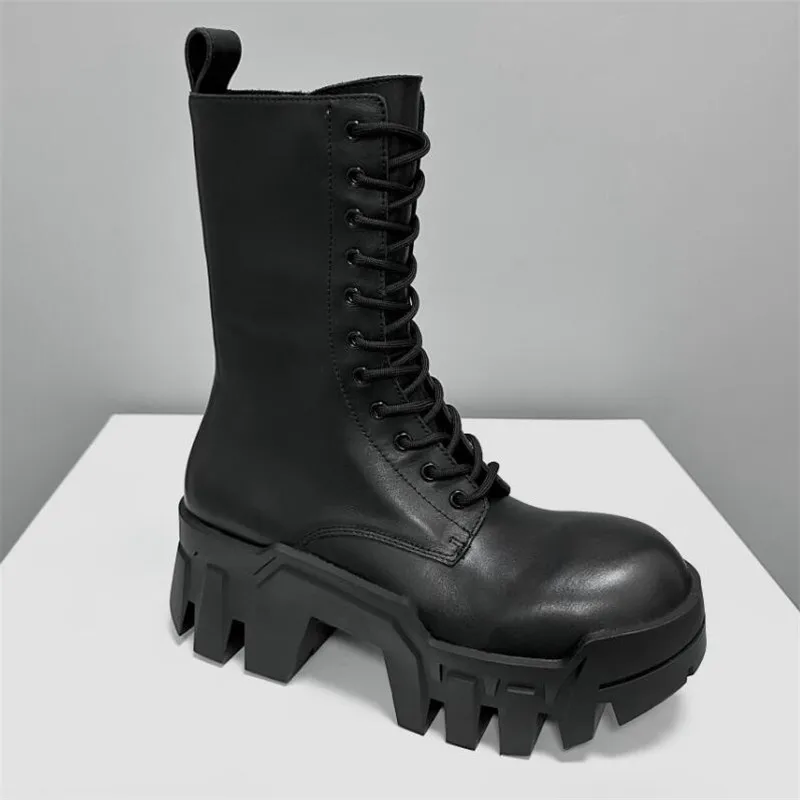 High Fashion Man Black Boot Chunky Heel Men Round Toe Designer Boots