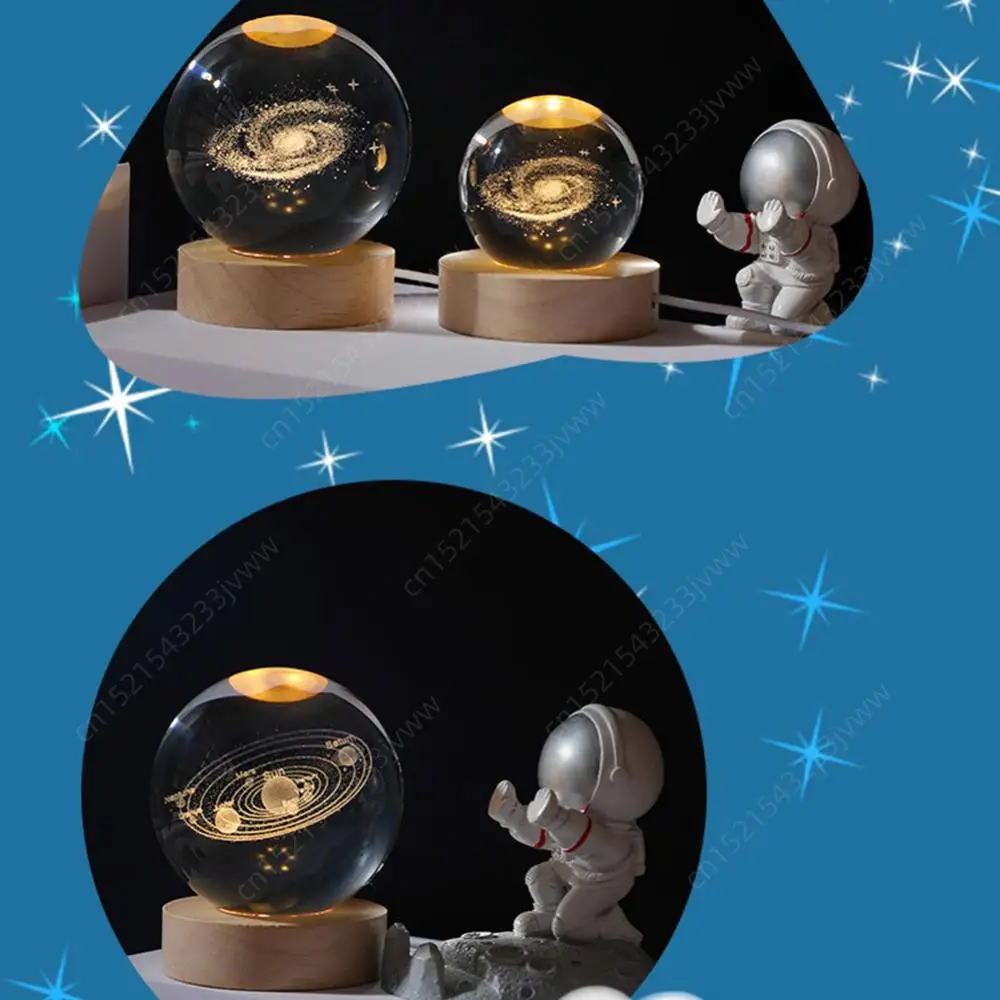 3D Crystal Lights Glowing Planetary Galaxy Crystal Ball Night Lights USB Led Desk Lamp Home Decoration Christmas Gift for Kids