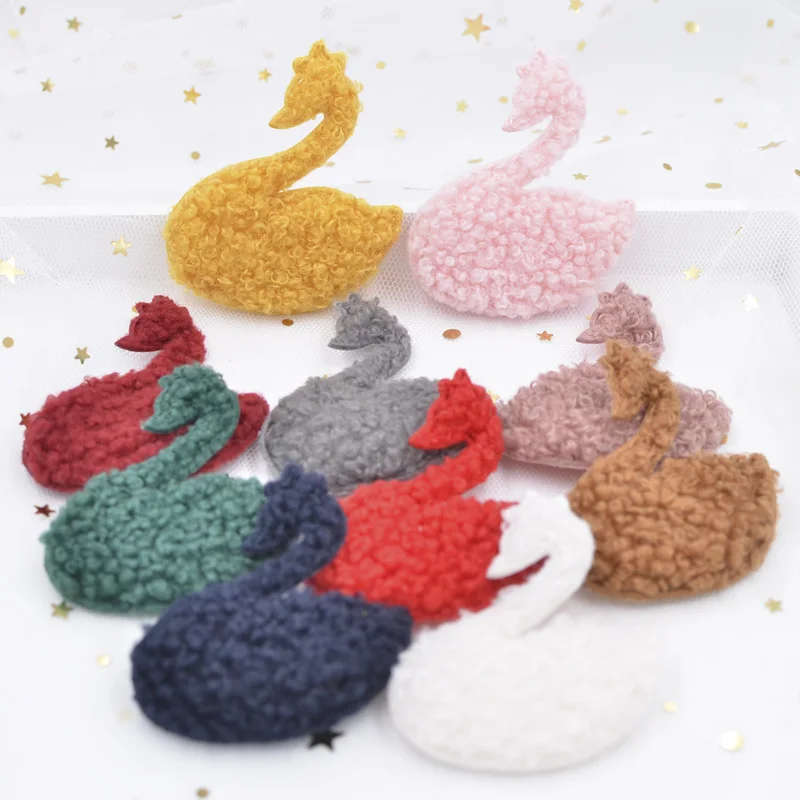 20Pcs Puffy Soft Teddy Plush Padded Patches Swan Appliques for DIY Clothes, Crafts, Hat, Bag, Woolen Gloves, Socks Ornament