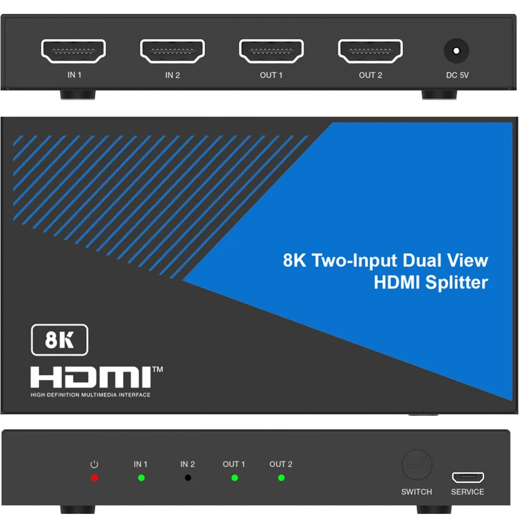 8K HDMI الفاصل الترا HD 2.1 عالية السرعة 48Gbps HDMI التبديل 2x1 8K @ 60 هرتز 4K @ 120 هرتز الفاصل الجلاد