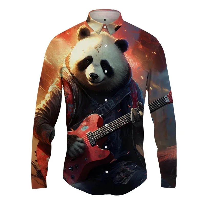 Cute Panda 3D Printed Lapel Men's Shirt ManWomen Casual Fashion Long Sleeves Shirts Button Streetwear Oversized Unisex Clothing