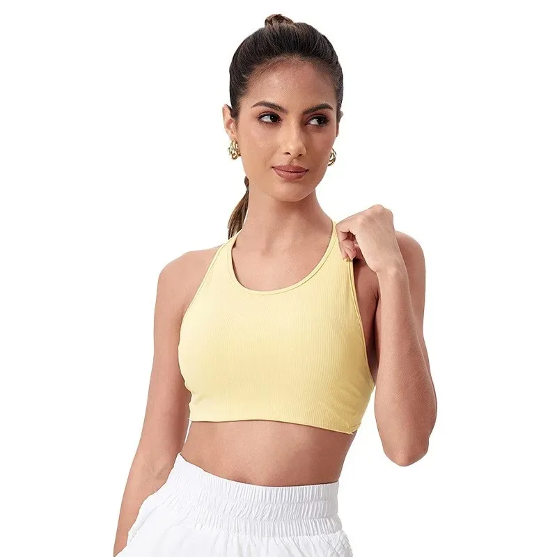 

Спортивный бюстгальтер средней интенсивности для йоги, красота, металлическая спинка с нагрудной подушечкой, жилет для бега и фитнеса для женщин