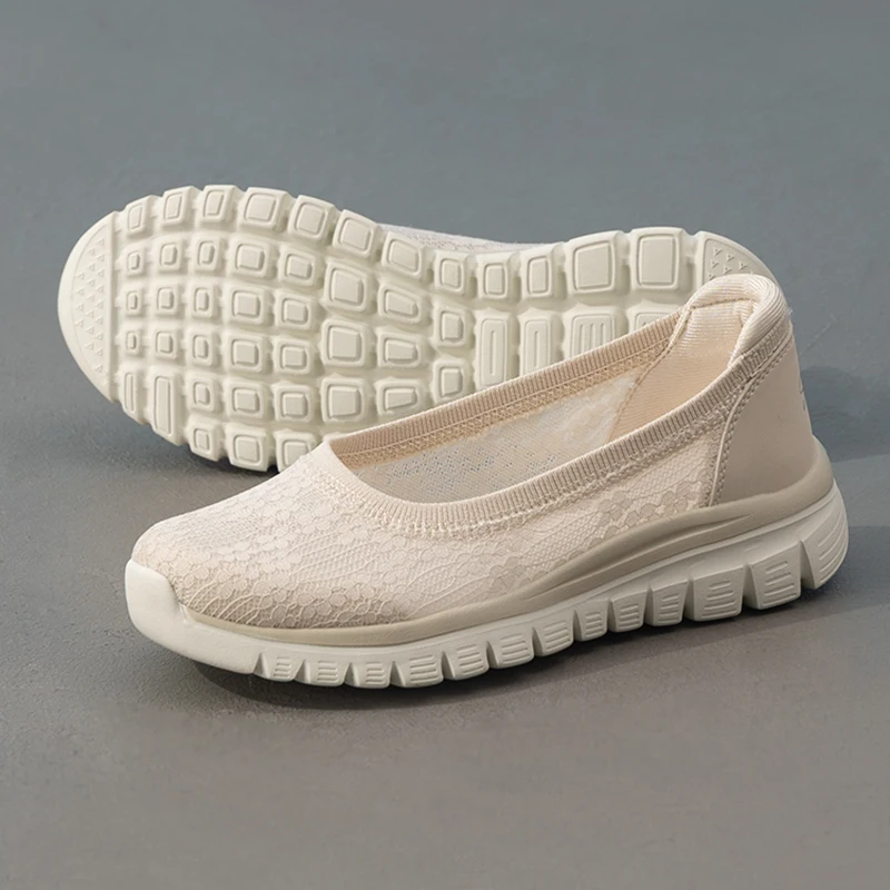 Skechers Women's Sneakers Slip-On Lace Shallow Shoes Lightweight Breathable Fashionable Casual Shoes 100961-Nat
