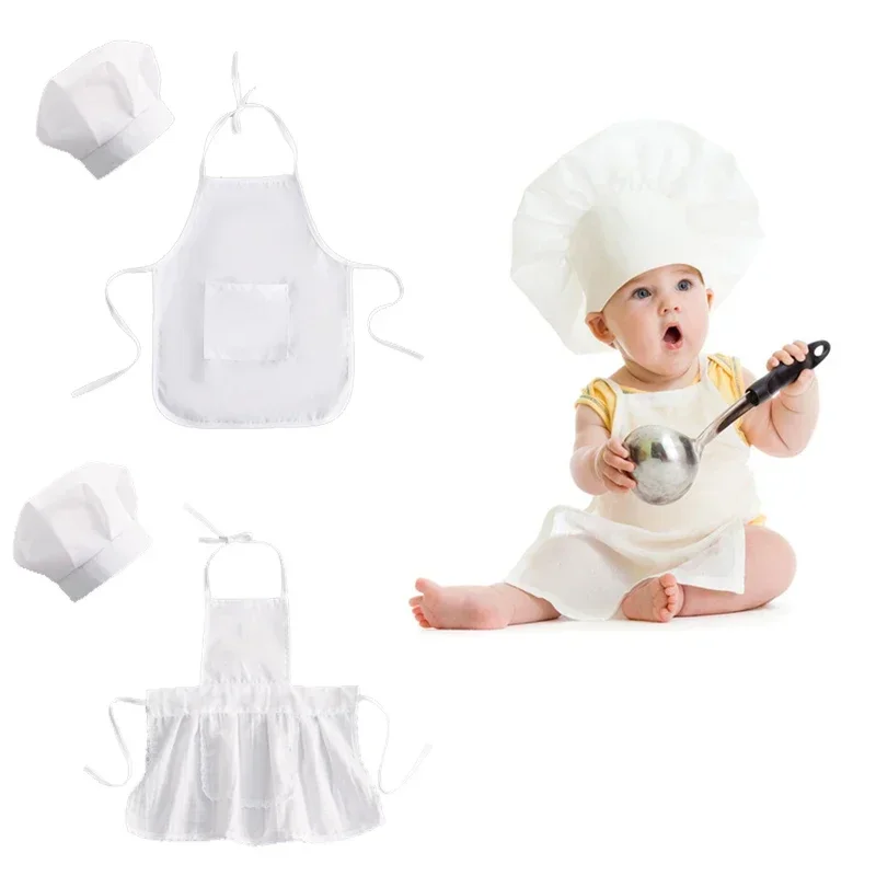 2PCS Baby Chef Apron Hat for Kids Costumes Chef Baby Cook Costume Newborn Photography Prop Newborn Hat Apron Set Baby Clothes