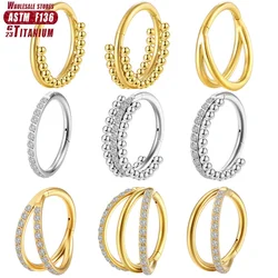 F136 Titanium Nasal septum ring piercing helix clicker earrings Cartilage Zircon spiral septum Gothic Hinge section Body Jewelry