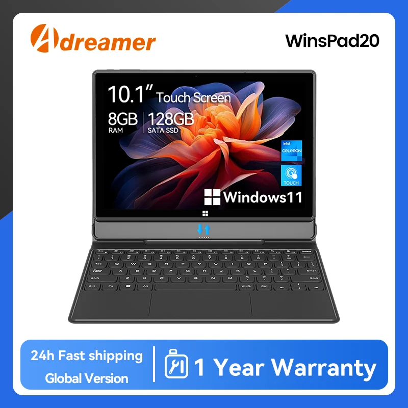 Adreamer tablet windows com teclado 8gb 128g ssd 10 Polegada windows 11 tablet pc intel n4120c 2 em 1 tablets de escritório notebook