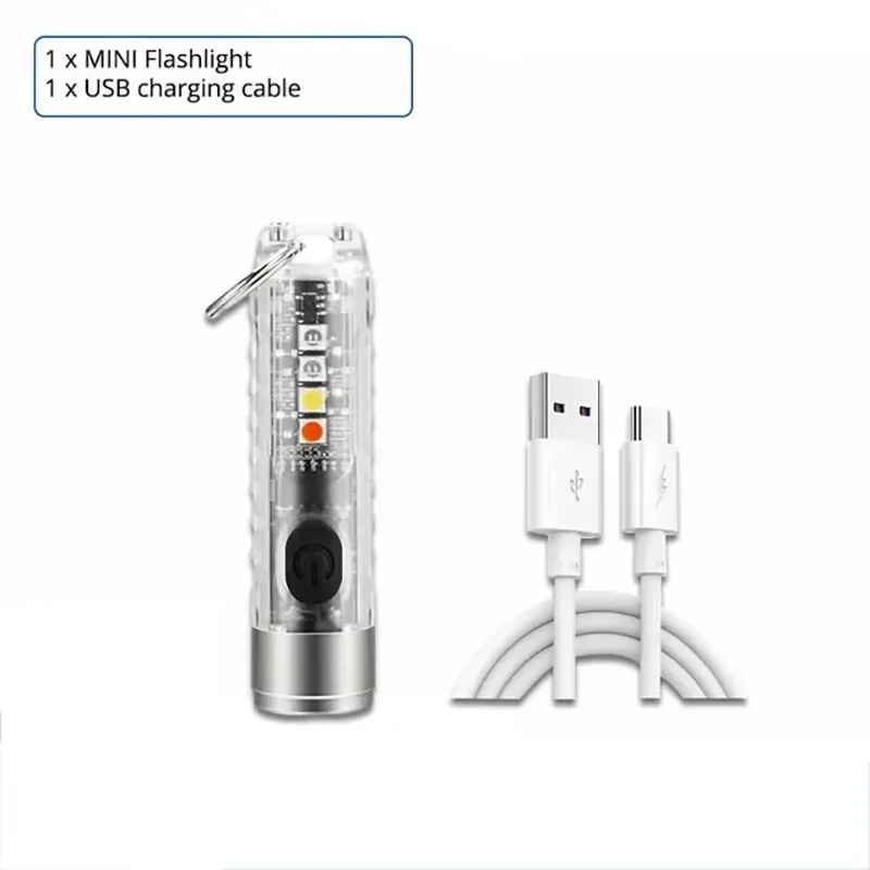 Mini-Schlüsselanhänger-Taschenlampe Typ C, schnelles Aufladen, IP66, wasserdichte Taschenlampe mit Magnet, Multifunktions-Warnung, Camping-Taschenlampe
