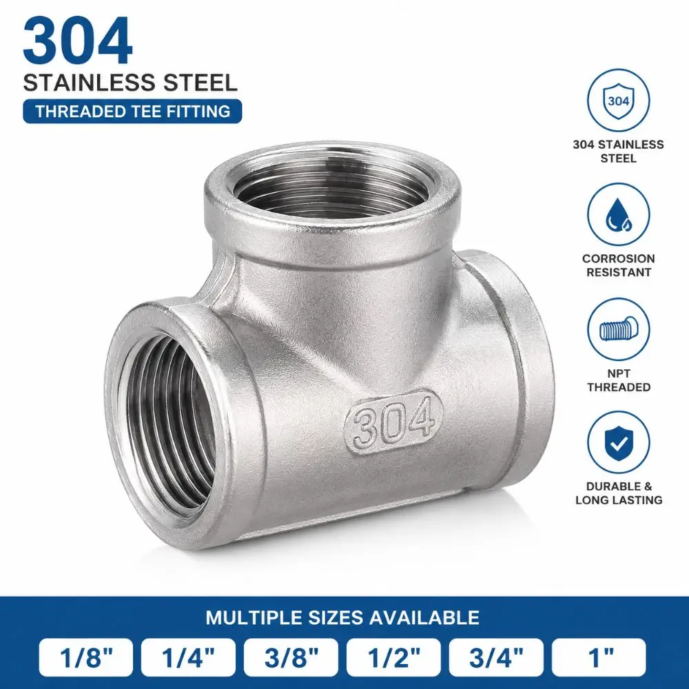 304 Stainless Steel Pipe Fitting BSP Female Thread Three-Way Female Thread Adapter 1/8