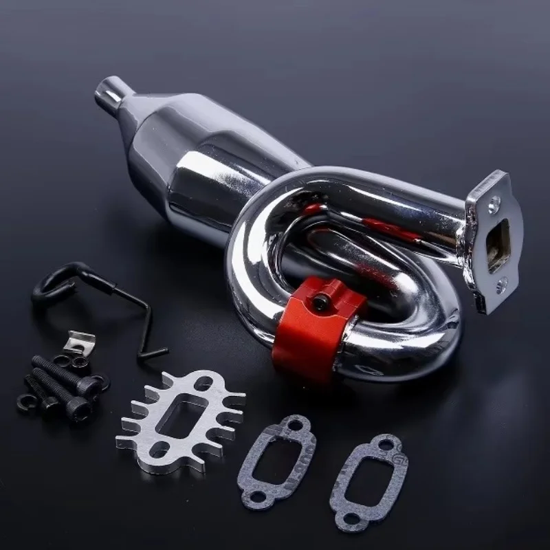 NEW Rovan Rear Mount Chrome Steel High Performance Tuned Pipe with CNC Aluminum Red Clamp