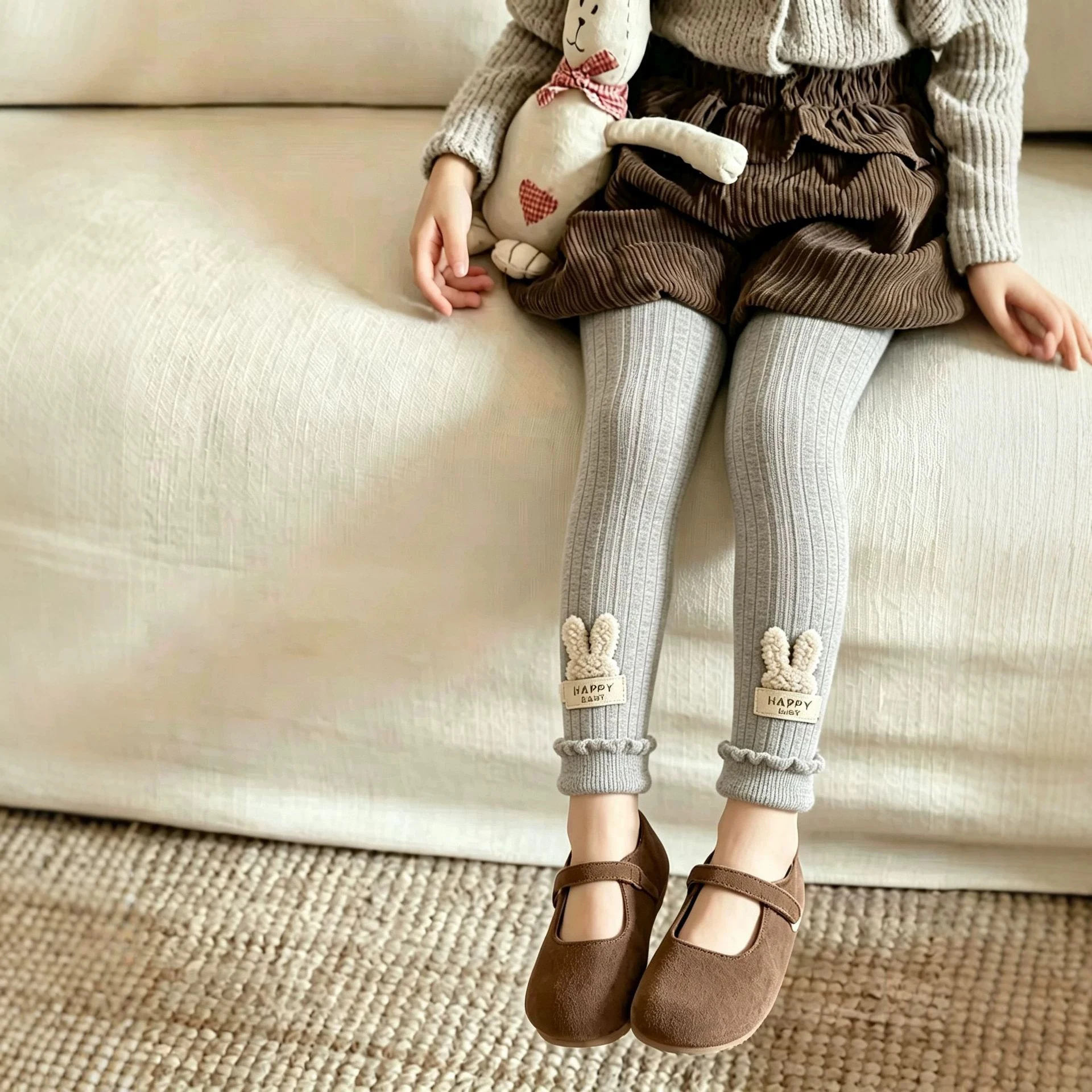 Herbst-Winter Dicke Warme Fleece-Leggings für Mädchen Elastische Schlanke Gestreifte Hosen für Kinder 2-8 Jahre Wärme und Stil in einer Hose – Detail 2