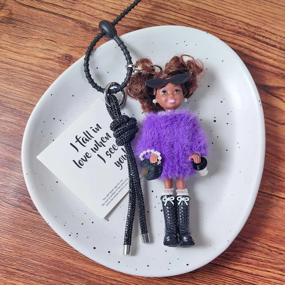 Porte-clés poupée princesse fille peau noire africaine, Version coréenne, pendentif mode petit parfumé 1/12 poupée BJD, porte-clés exquis