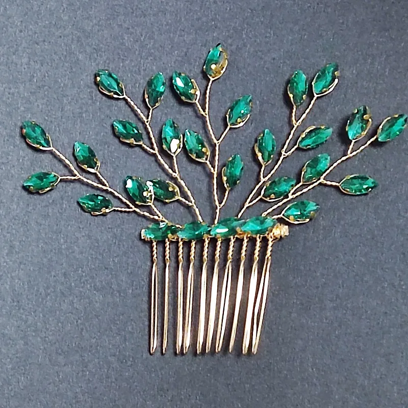 

Fashion Green Wedding Headdress Rhinestones Hair comb Crystal Headwear Banquet party Prom Fascinators Bridal Hairpiece for women