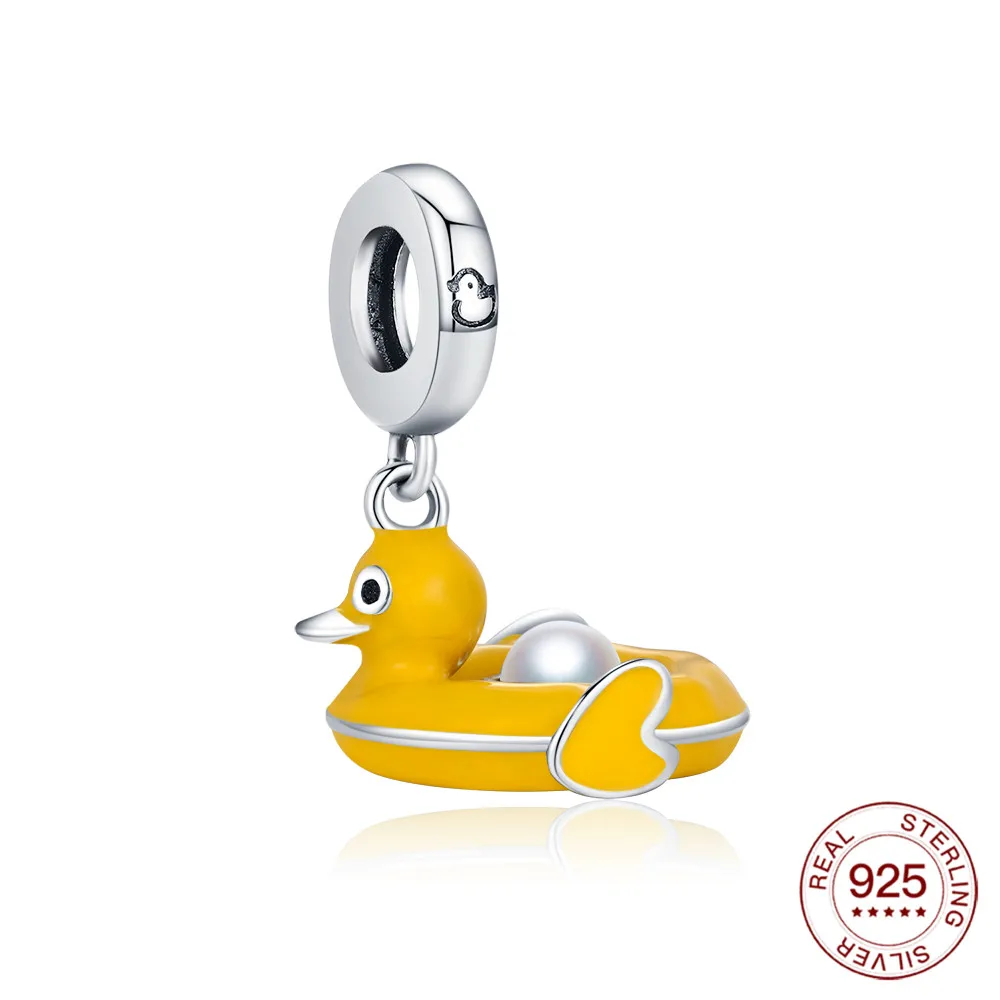 Neuer Charm Original Gelbe Ente Rettungsring Anhänger 925 Sterling Silber Perle Passend für Armbänder DIY für Frauen Urlaubs-Schmuck Liebesgeschenk