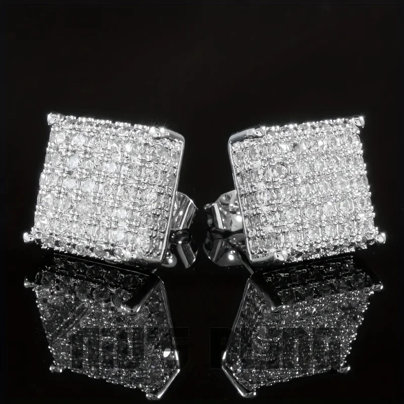 Fashion Silver-Color Square Classic Zircon Ear Studs For Men Women Fashion Shiny Faux Studs Earrings Jewelry Gift For Friends