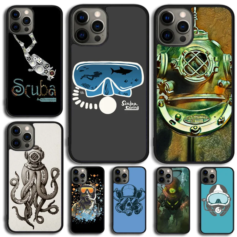 Scuba Diver Mask Diving Phone Case For iPhone 14 15 16 13 12 Mini Max Cover For Apple iPhone 11 Pro Max 8 7 Plus SE2020 Coque