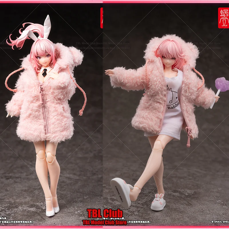 

SNAIL SHELL 1/10 1/12 Scale Female Clothes Cute Rabbit Ear Light Pink Plush Jacket Coat For 6-inch FRS Action Figure Soldier