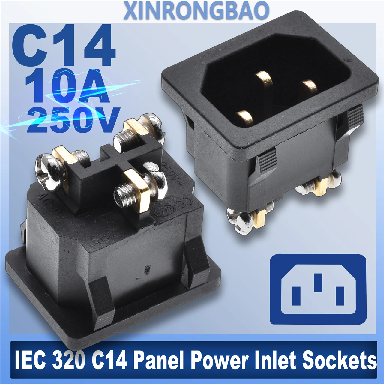 250V 16A AC power socket C14 Inlet Power Socket Connector Plug Industrial socket Plug IEC320 C14 3Pin universal screw pin Socket