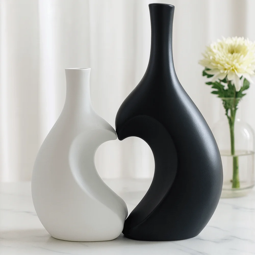 A Set Creative Heart-Shaped Ceramic Vase Solid Color Elegant Irregular Shape Vase Desktop Decor High-end Water Cultivation Vase