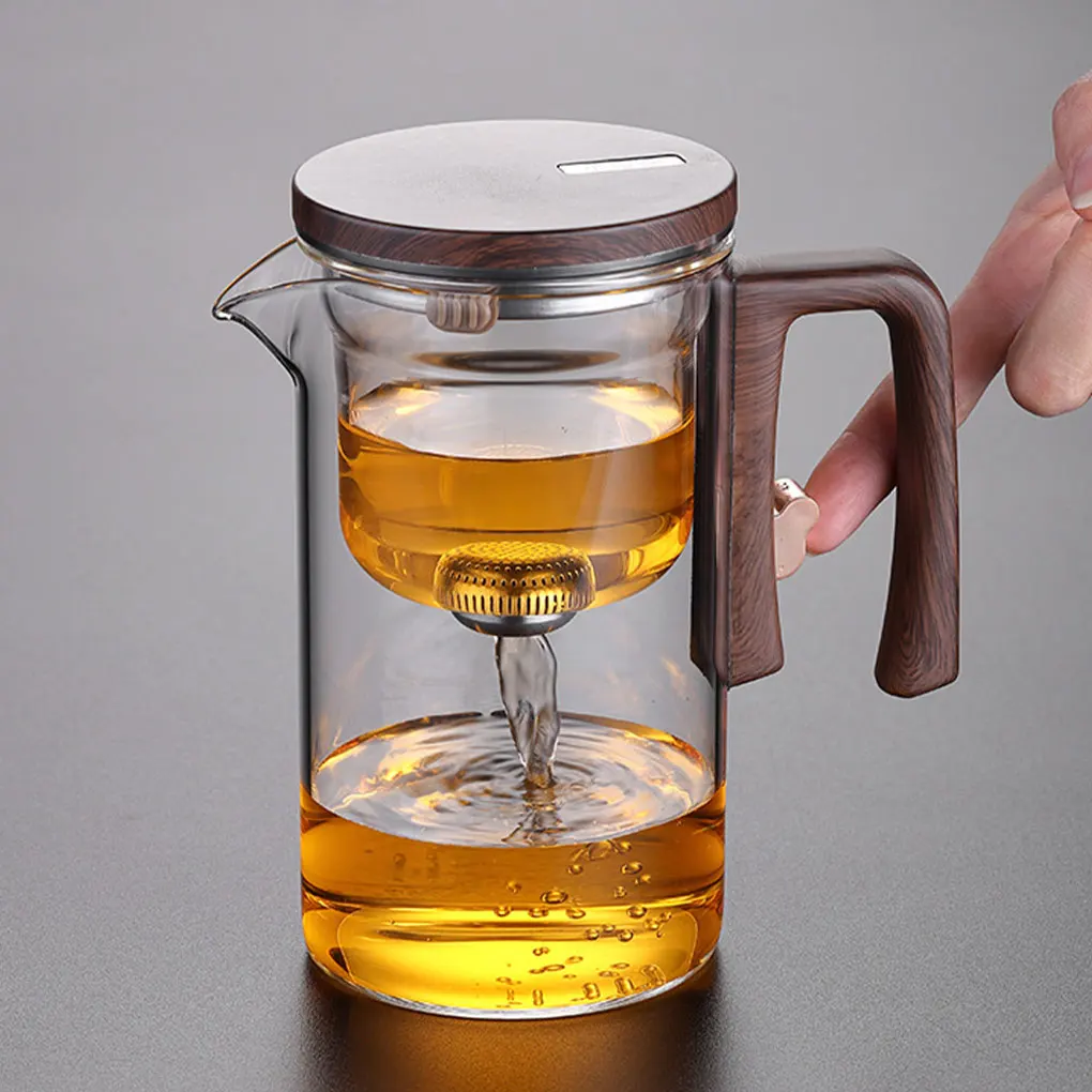 Water Separation Inner Container Teapot One Click Magnetic Switch Tea Separation Filtration Glass Tea Pot Wood Handle Tea