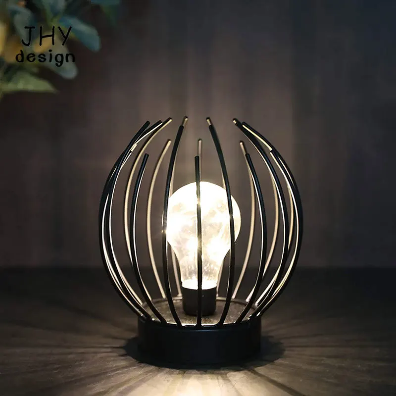 Metal Cage Battery Table Lamp Battery Powered Lights Lamp Wireless Outdoor Lantern Great for Home Decor Parties Patio Event